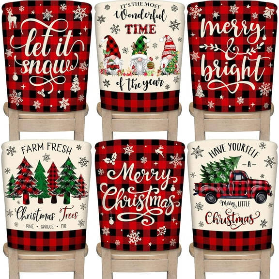 Christmas Chair Covers Set of 6,Buffalo Plaid Chair Back Covers,Washable Chair Slipcovers for Christmas Holiday Home Kitchen Decor