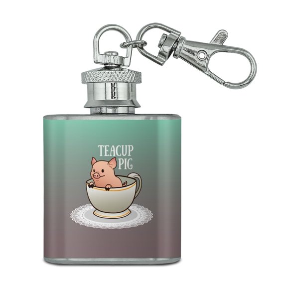 Teacup Pig Stainless Steel 1oz Mini Flask Key Chain