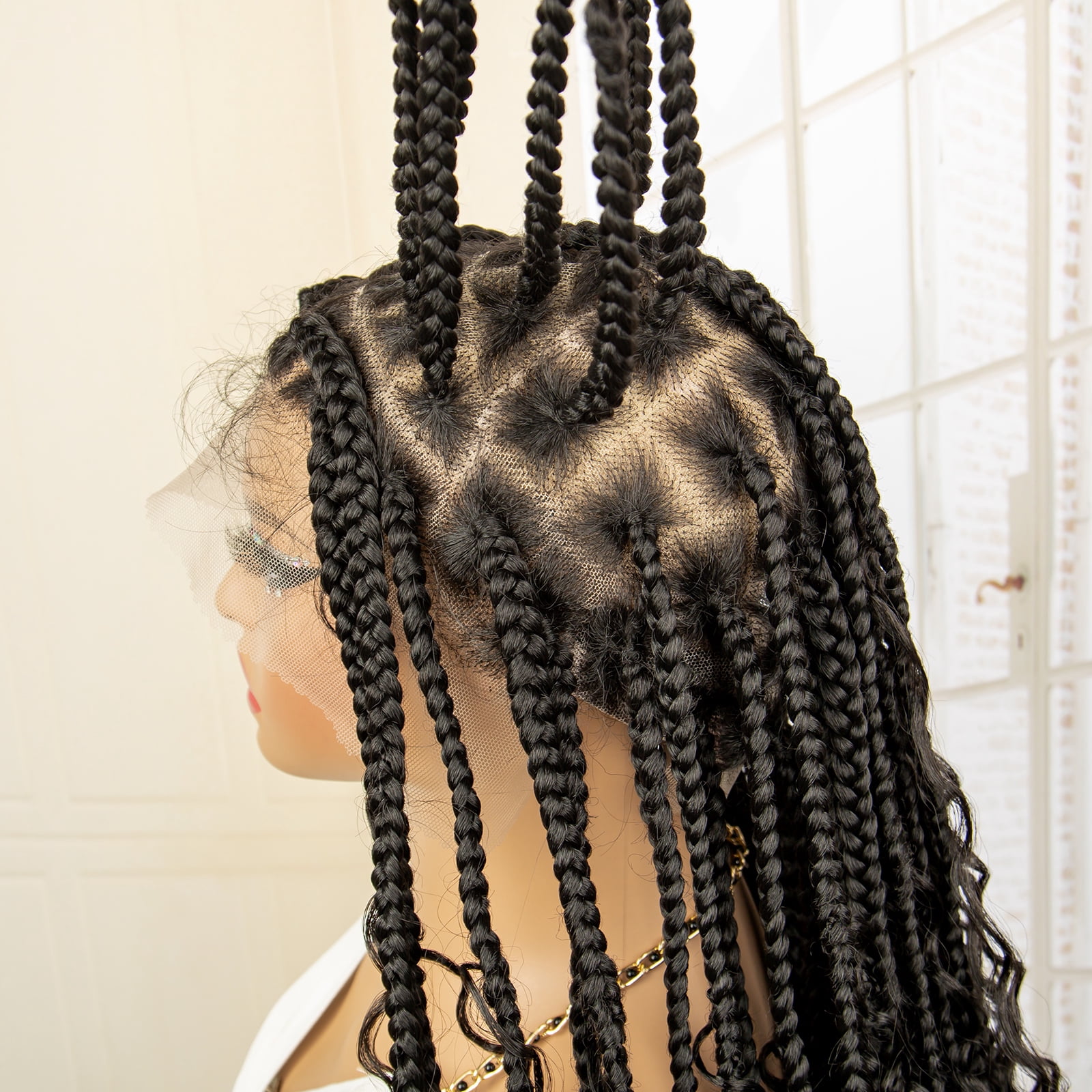 Full Lace Synthetic Boho Braided Wigs with Baby Hair Long Curly Hair Wig with Braids 36 Inches Lace Frontal Braiding Wig for Black Women