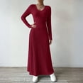 thumbnail image 2 of 2025 Women's Fashion Trendy Fall Long Sleeve Dresses Ruched Flowy Elegant Modest Solid Color Casual Beach Maxi Dress With Pockets, 2 of 2