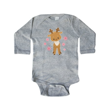 

Inktastic Cute Christmas Reindeer with Snowflakes Gift Baby Boy or Baby Girl Long Sleeve Bodysuit