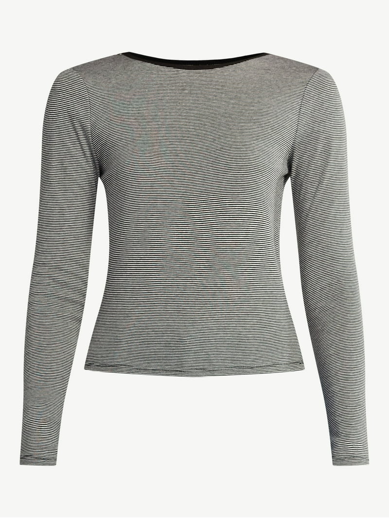 No Boundaries Striped Tee with Long Sleeves, Women's - Walmart.com