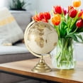 thumbnail image 2 of Explorers Globe, Incised Details, Ivory, Beige With Gold Accents, Mapped with Locations, Longitudes and Latitudes, Resin, Crescent Stand Mounted, Circular Gallery Base, 12.2 Inches Tall, 2 of 6
