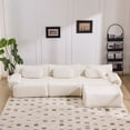 thumbnail image 4 of SEENYOO 117" Modular Sofa, L Shaped Sectional Couch, Chenille 3+1 Seater Couch, Deep-Seat Design, Modular Combination, Bamboo Joint Shape, White, 4 of 12