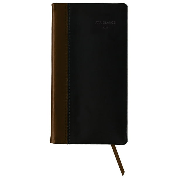 ATAGLANCE Fine Diary 2024 Weekly Monthly Diary Black Brown Pocket 3 x