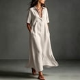 thumbnail image 6 of VBVC Women's Cotton Linen Button Down Maxi Dress , Summer Side Slit Dress For Women , Ladies' Short Sleeve Shirt Dress with Pockets,Beige,S-3XL, 6 of 9