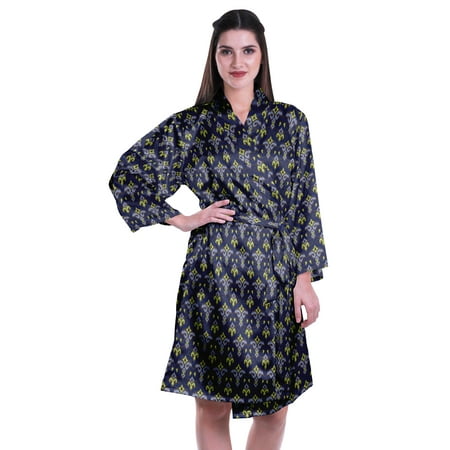 

Moomaya Printed Womens Kimono Robes Short Satin Silk Bridal Robe Loungewear