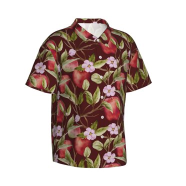 Lsque Leaf And Fruit pattern Hawaiian Shirt for Men, Unisex Summer Beach Casual Short Sleeve Button Down Shirts-3X-Large