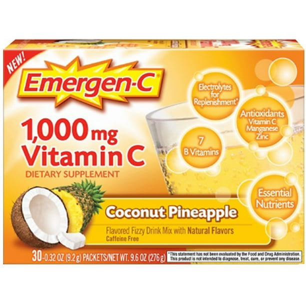 EmergenC 1000 mg Vitamin C, Coconut Pineapple 30 ea (Pack of 2