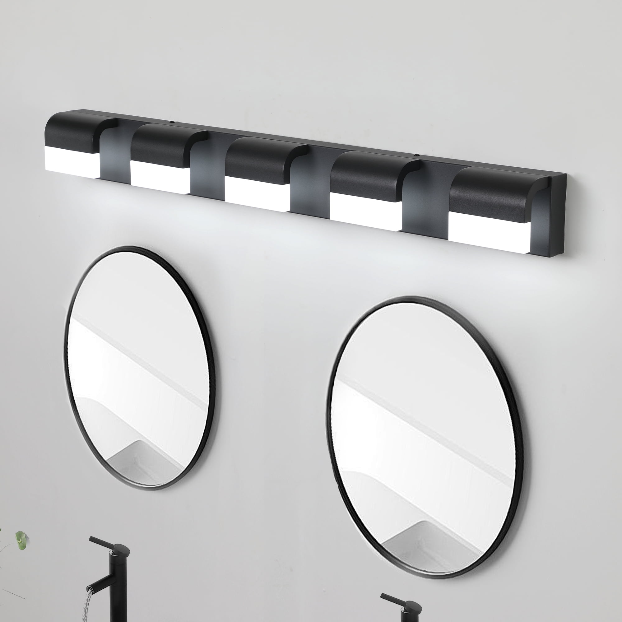 5-Light 32.3 Inch Vanity Light Fixtures , Matte Black Modern Acrylic Bathroom Wall Lighting Fixtures for bathroom lights (Cool White 6000K)