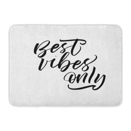 GODPOK Cursive Black Abstract Best Vibes Only Phrase Ink Modern Brush Calligraphy White Artistic Drawing Rug Doormat Bath Mat 23.6x15.7