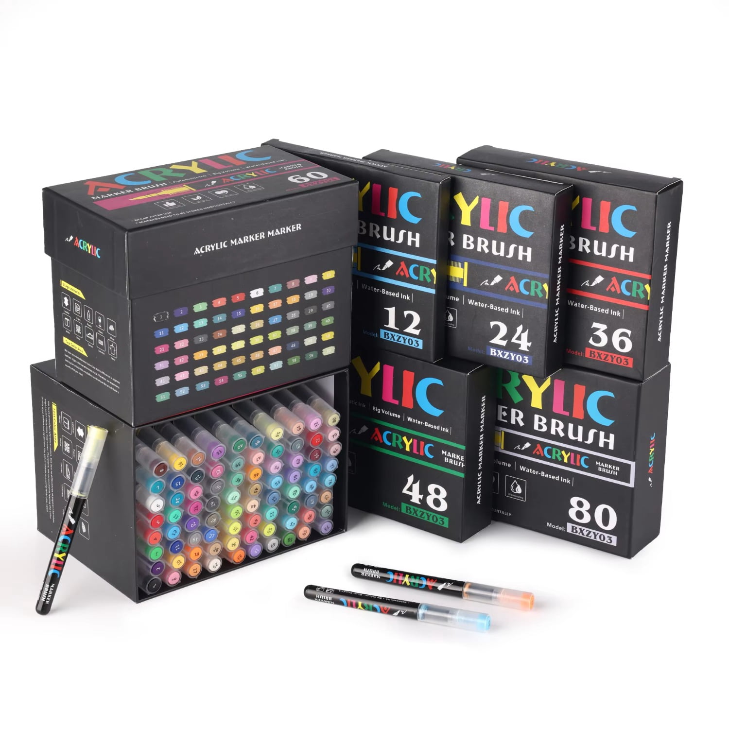 12-60 Colors Direct Liquid Acrylic Paint Marker Sets Professional Drawing Soft Brush Tip Pens Art Supplies Back To Art studio