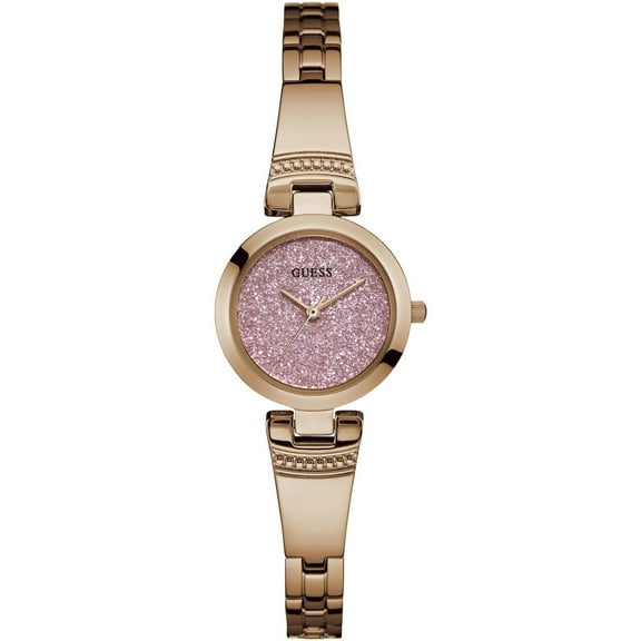 GUESS Womans Lulu Rose Gold Strap Round Pink Dial W0890L4 Watch