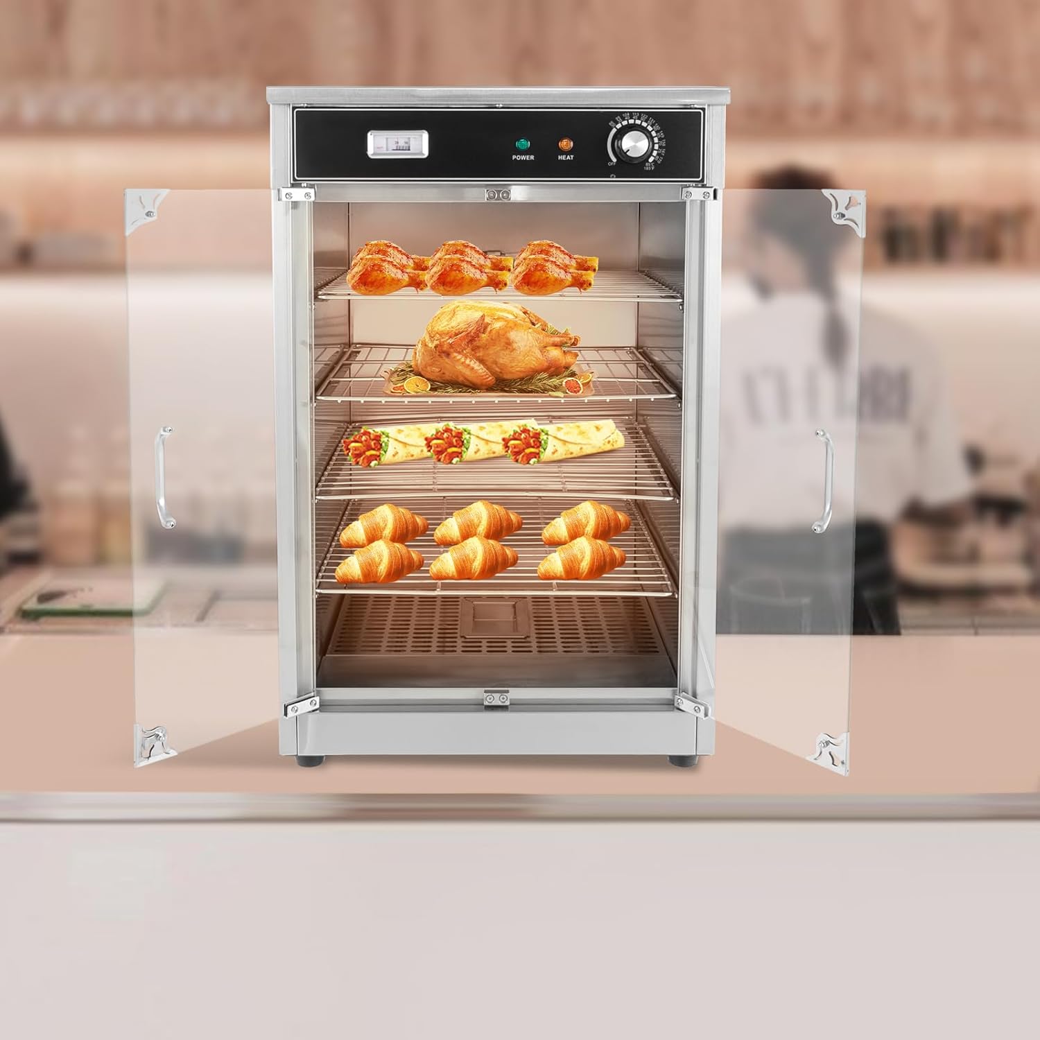 5-Shelf Electric Commercial Hot Box Food Warmer for Pizza,Countertop Heated Holding Cabinet,110V, 600W Food Warmer for Catering, with Thermometer and Adjustable Thermostat