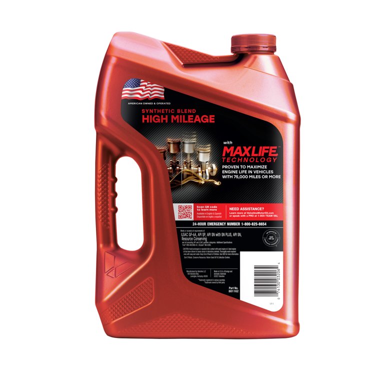 Valvoline Full Synthetic High Mileage MaxLife 0W-20 Motor Oil – 5-Quart Bottle – Great For Older Engines