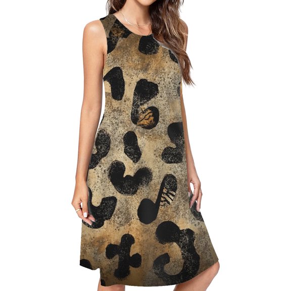 Gold Black Leopard Print Texture Dress Elegant Party Dresses Evening Dresses Women Dress Sleeveless Dress Ladies Dresses