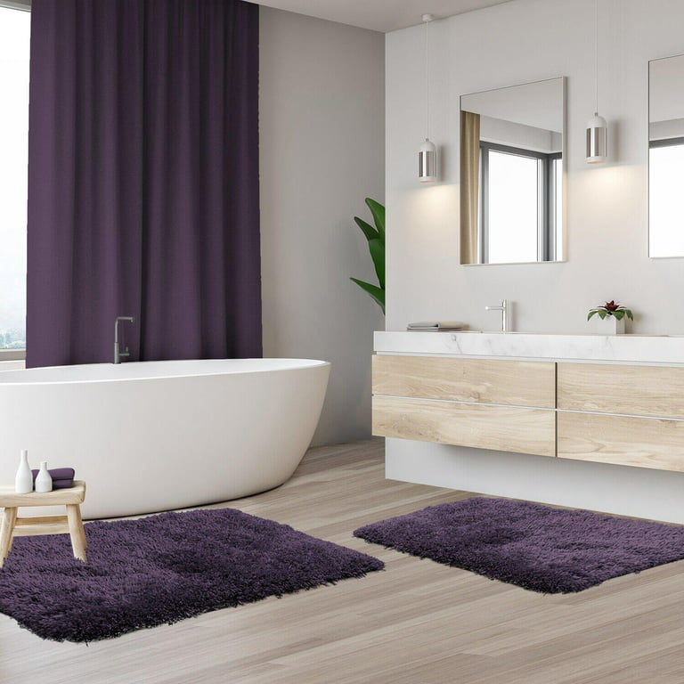 Lavender Bathroom Rugs Sets 2 Piece, Luxury Chenille Bath Mat Set, Soft  Lush Anti-Slip Bath Rug + U-Shaped Toilet Mat. Microfiber Shaggy Carpet,  Super