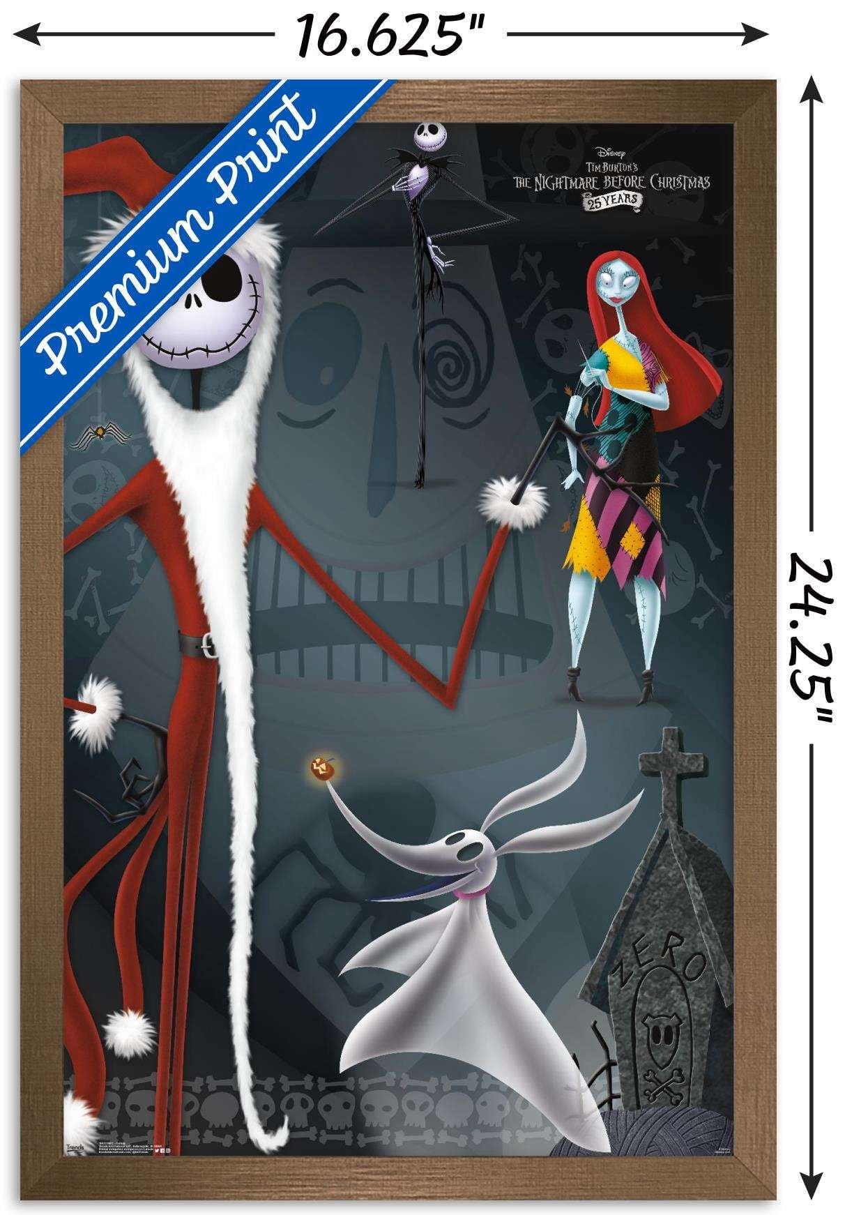 Disney Tim Burton's The Nightmare Before Christmas - Collage Wall Poster, 14.725" x 22.375", Framed