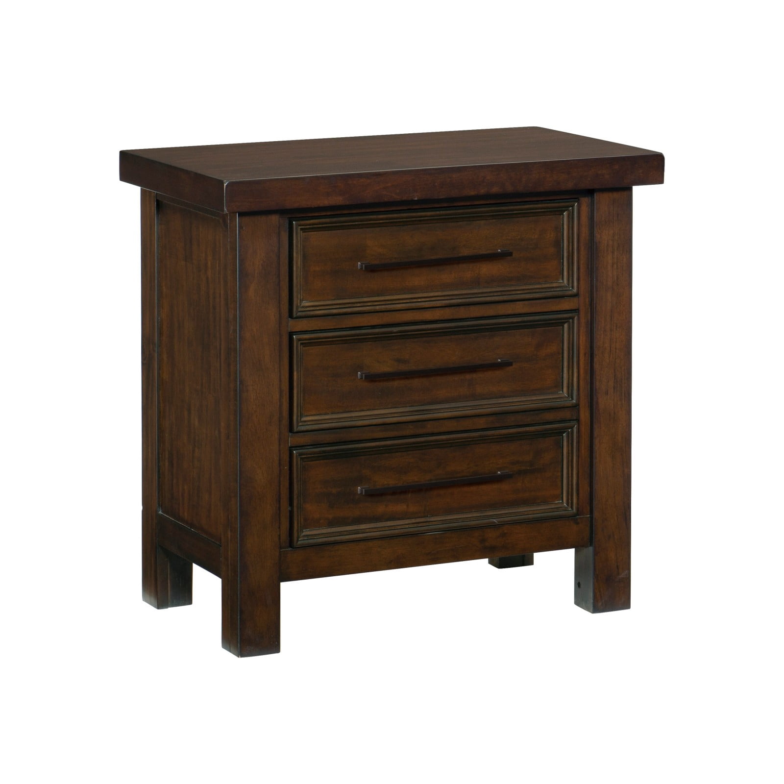 Miekor Furniture Classic Brown Finish Nightstand of 3x Drawers Mango Veneer Wood Transitional Bedroom Furniture W5U292