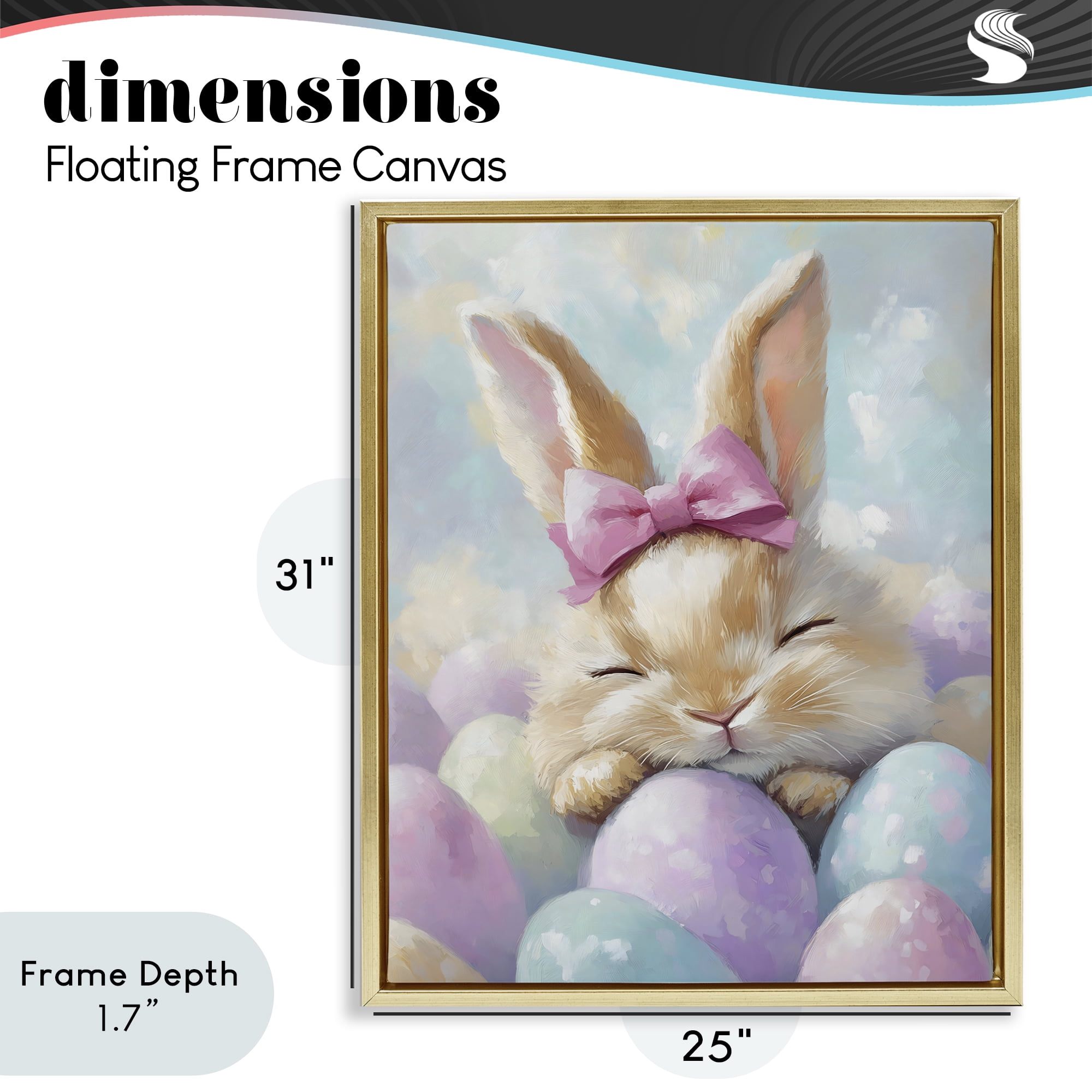 Stupell Industries Sleeping Easter Bunny with Eggs Gold Framed Floater Canvas Wall Art, design by The Prints Vibe