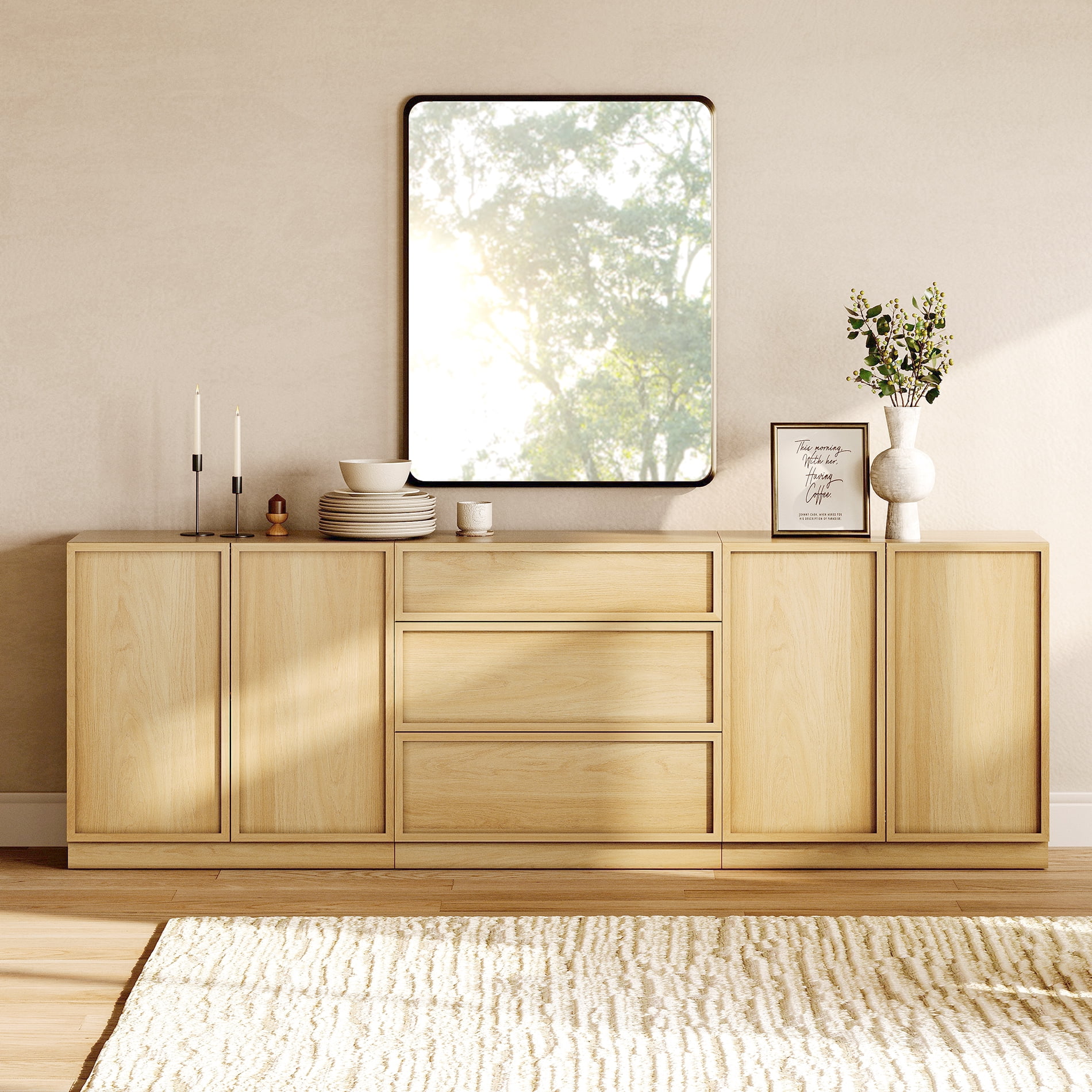 94.5" Modern Sideboard Buffet Cabinet with 3 Drawers and Adjustable Shelf, Multifunctional Sideboard with Large Storage and Adjustable Shelf