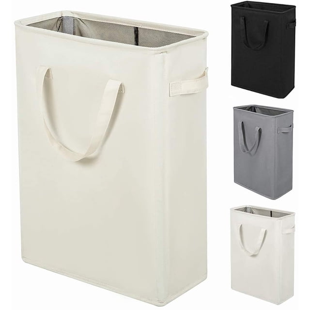 ZERO JET LAG Cesta pequeña para la colada con asas, cesta pequeña y plegable para la colada, cesta delgada para ropa sucia, 45 L (22 pulgadas, beige)