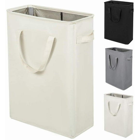 ZERO JET LAG Cesta pequeña para la colada con asas, cesta pequeña y plegable para la colada, cesta delgada para ropa sucia, 45 L (22 pulgadas, beige)