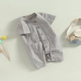 thumbnail image 3 of Infant Baby Boy Girl Summer Linen Short Sleeve Button Down Romper Jumpsuit Clothes Outfits, 3 of 8
