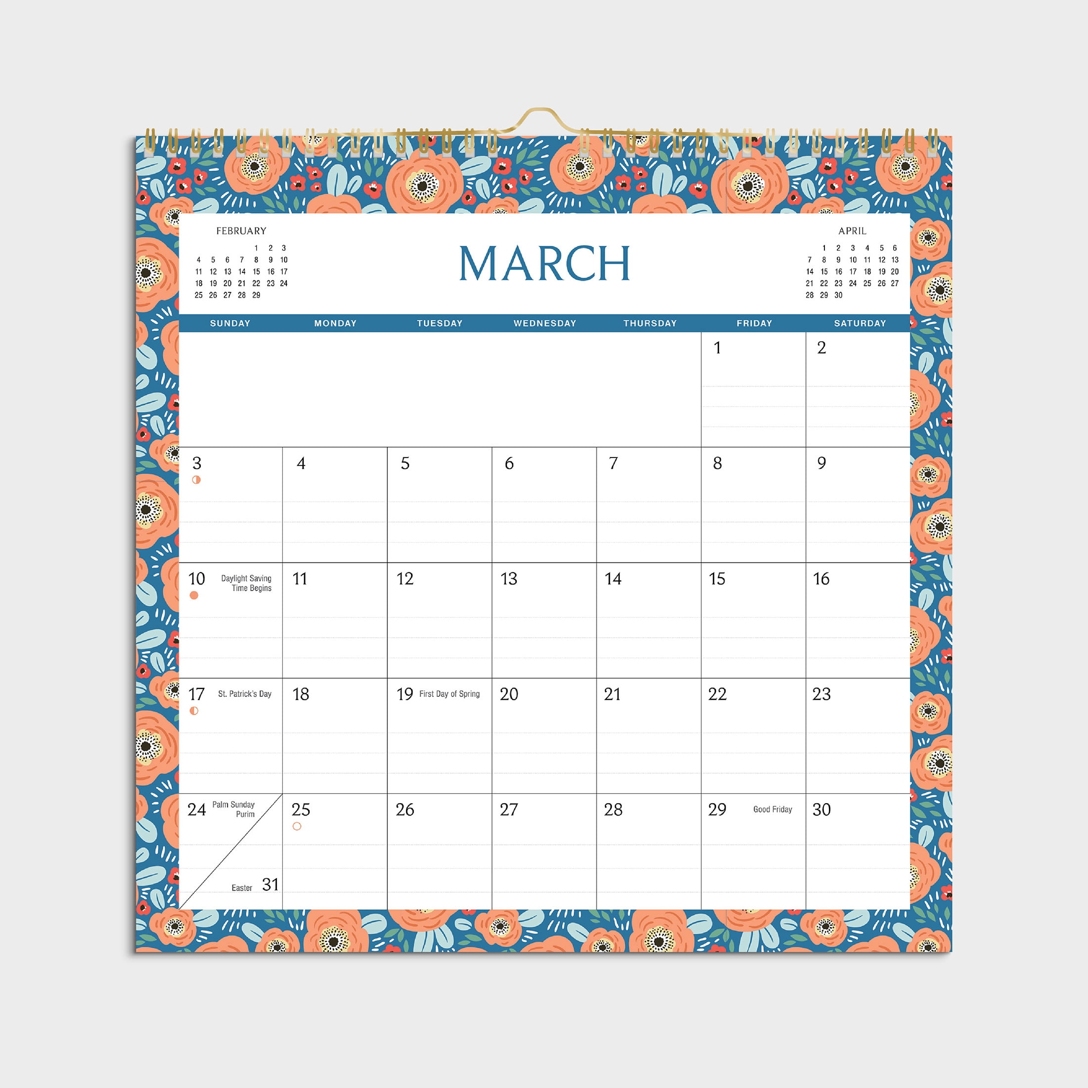 2024- 12 Month Calendar-Floral Border-12x12 Spiral bound -by Pen+Gear