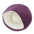 thumbnail image 4 of Nido para mascotas con forma de concha, cómodo y cálido nido de felpa para perros pequeños, cama semicerrada para gatos, color morado, con techo rígido., 4 of 14