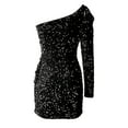 thumbnail image 5 of Lindreshi Fall Dresses for Women Homecoming Dresses Women Solid Sequins Thin Shoulder Sleeve -Skew Collar Dress, 5 of 6