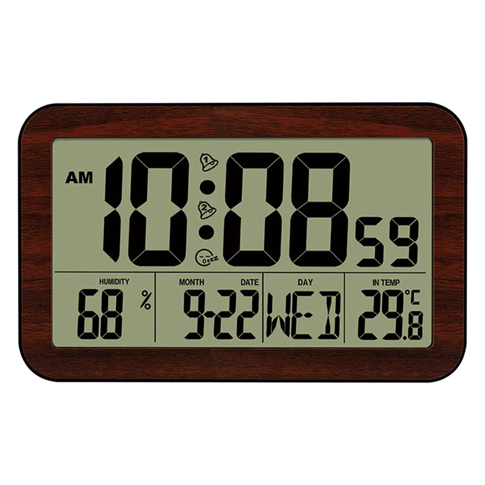 Electronic Digital Clock Battery Powered with Calendar Temperature Clock for Table, Dark Wooden Dark