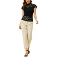 thumbnail image 2 of INSPIRE CHIC Valentine's Day Women's Keyhole Back Top Short Sleeve Stand Collar Semi Sheer Blouse XL Black, 2 of 7