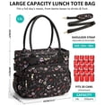 thumbnail image 2 of Insulated Lunch Bag for Women, Quilted Lunch Tote Cooler Bag with 40oz Cup Holder & Strap,14L Leakproof Lunch Box for Work Office Teacher Nurse Picnic Travel, Black Floral, 2 of 9