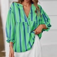 thumbnail image 4 of RYRJJ Womens Puff Sleeve Babydoll Tops Trendy Summer Button V Neck Striped Blouse Cute Dressy Casual Loose Fit Flowy Shirts(Green,XXL), 4 of 6