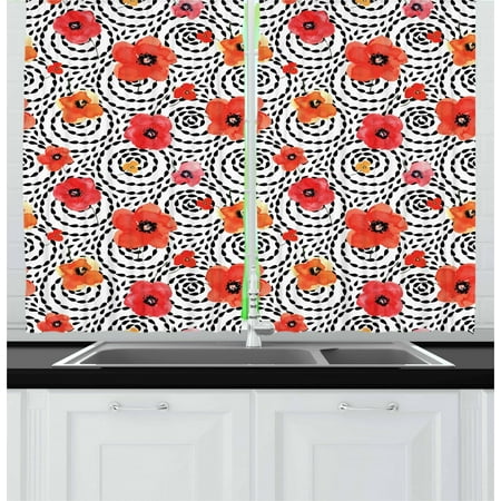 Poppy Curtains 2 Panels Set Watercolor Tender Poppy Petals On