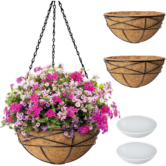 Hanging Planters Baskets for Outdoor Plants Extra Large Deep Hanging Baskets with Natural Coconut Liner Flower Pots for Porch Balcony Garden