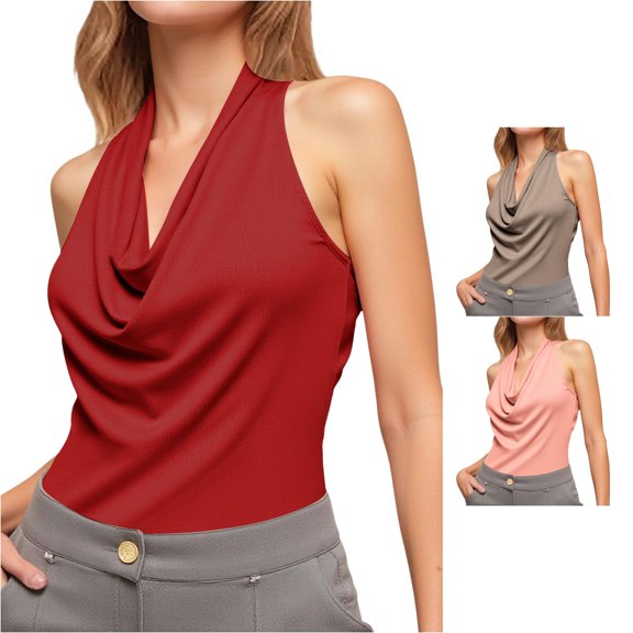 Xijirk Women Tank Top Draped Neck Sleeveless Slim Fit Camisole for Daily Casual Wear,RD2,M
