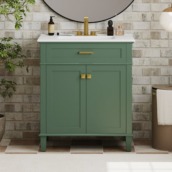 Harper & Bright Designs 30" Bathroom Vanity Combo with Ceramic Sink, Bathroom Vanity Cabinet with Soft Close Doors and Adjustable Shelves, Green