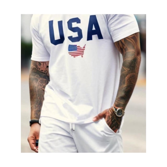 Ropa para hombre con camiseta gráfica "USA" - Algodón puro de 220 g, ropa deportiva informal de verano, cómoda y versátil, regalo perfecto para deportistas, ropa informal para el día a día | Ropa depo
