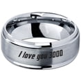 thumbnail image 2 of Tungsten I Love You 3000 Engraved Quote Band Ring 8mm Men Women Comfort Fit Gray Step Bevel Edge Brushed Polished, 2 of 4