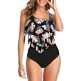 thumbnail image 2 of AOOCHASLIY Clothes 2022 Casual Women High Waisted Swimsuit Two Piece Ruffled Flounce Top With Ruched Bottom, 2 of 5
