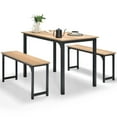 thumbnail image 1 of Gymax Modern 3 PCS Dining Table Bench Set w/ Metal Frame & Wooden Tabletop Natural, 1 of 3