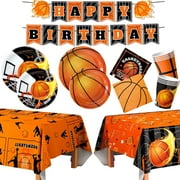 Basketball Party Tableware, Basketball Birthday Tableware - Basketball Plates and NapkinsTablecloths & Basketball Happy Birthday Banner etc Basketball Themed Tableware