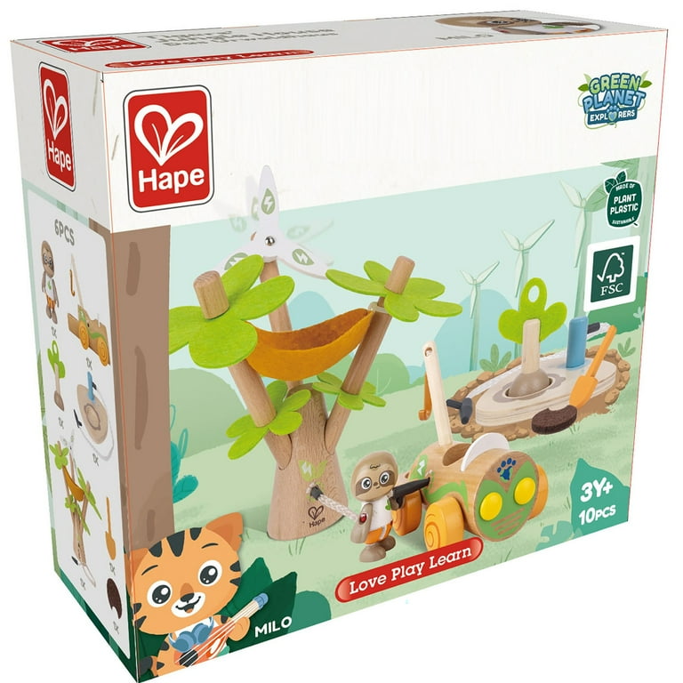 Hape: Tree Planting E-Car - 10pc Wooden Toy Set, Electric Wind Hape: Tree Planting E-Car - 10pc Wooden Toy Set, Electric Wind