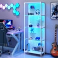 thumbnail image 4 of ModFurne Glass Display Shelf for Collectibles, LED Black Curio Cabinet, Lighted Tall Narrow Pegboard Steel Frame, Small, White, 4 of 7