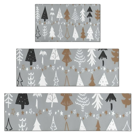 Gray Christmas Tree Pattern Kitchen Rugs Sets Of 3,Kitchen Runner Rugs Non Skid Washable,Decorative Kitchen Floor Mats for Kitchen,Sink,Laundry,17"x30" 17"x47" 17"x59"