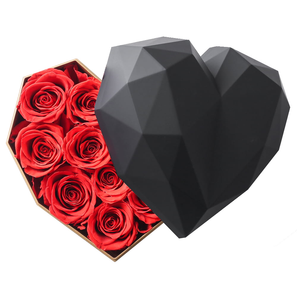  A&A ETERNA - ENCHANTED ROSES 9 Red Roses Preserved in a Black  Square Box - 100% Real Rose for Her - Extra Large Red Roses Elegantly  Arranged in a Chic Box : Home & Kitchen