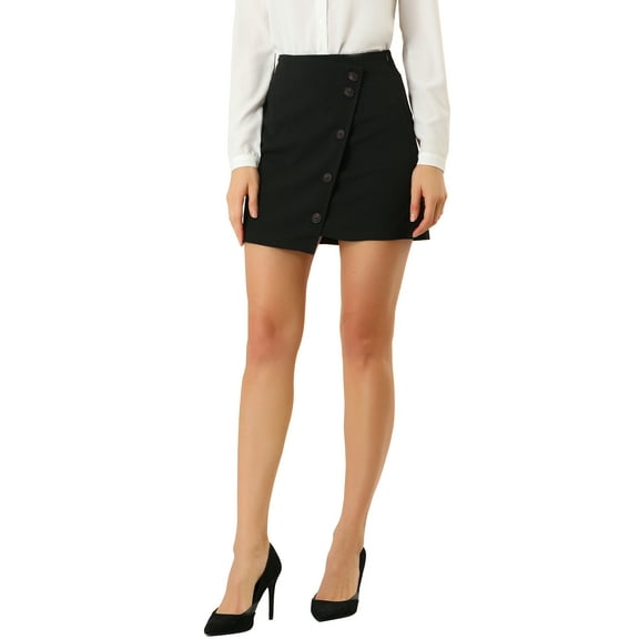 Allegra K Women's High Low Hem Elastic Waist Zip Side Office Pencil Mini Skirt