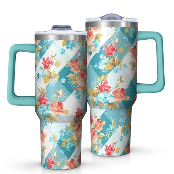 OBREWU Pioneer Flower Tumbler with Handle and Lid,Pioneer Flower 40oz Double Wall Vacuum Insulated Tumbler,Cups Gift for Women and Men